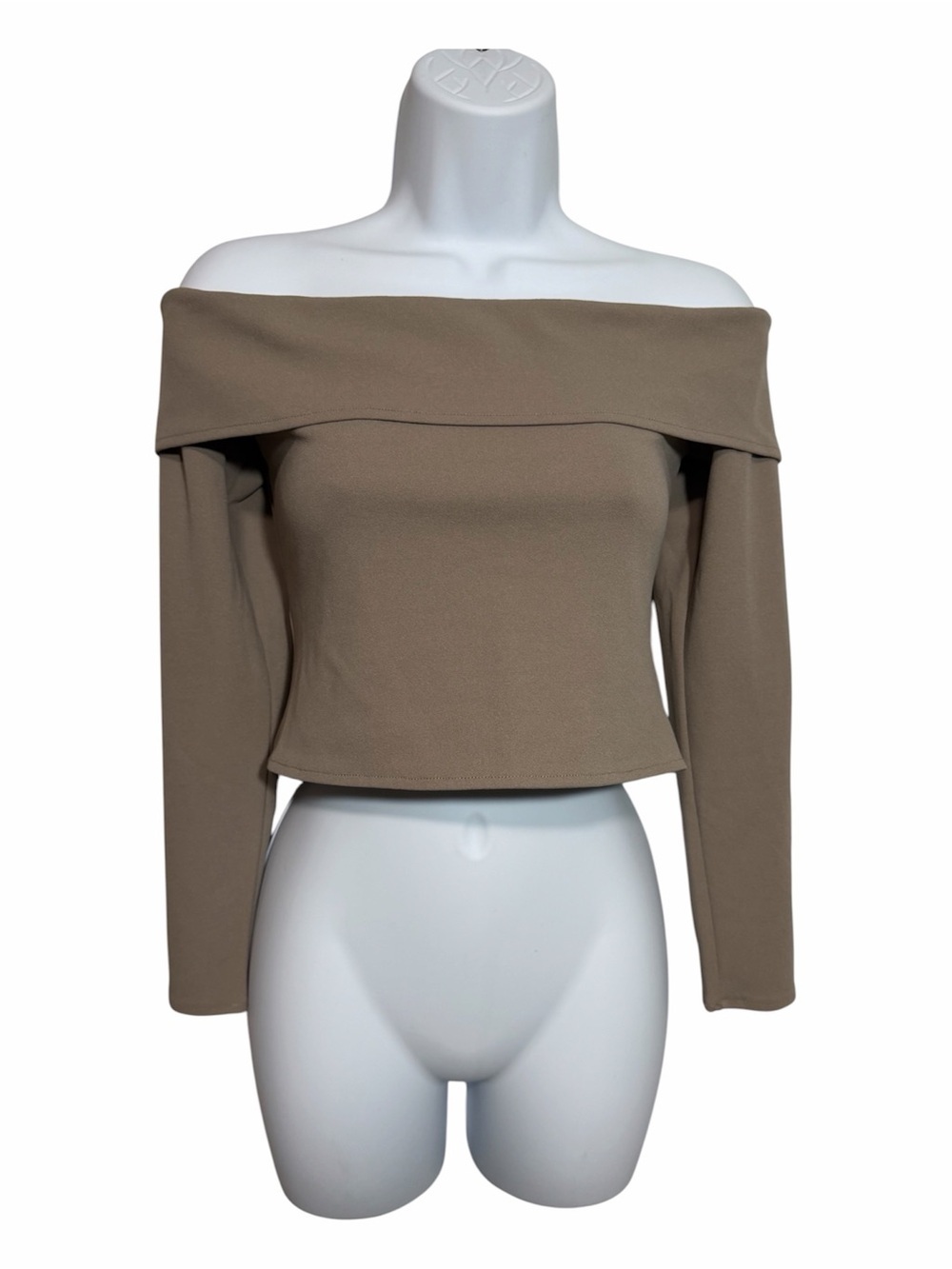 Abercrombie & Fitch Off-Shoulder Long Sleeve Crop Top Taupe Size Small Stay Put